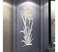 Stickers Muraux Miroir Autocollant Acrylique Mural 3D Diy Fleur Forme Acrylique Stickers Muraux Moderne Stickers DéCoration MosaïQue Miroir (Argent)
