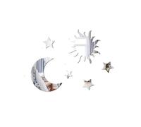 Stickers muraux miroir, Lot de 4 autocollants muraux miroirs 3D motif étoile et lune(Silver)