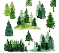 Stickers Muraux Motif Arbre de Pin Vert Aquarelle - Grand Arbre Forêt pour Chambre d'Enfant, Chambre à Coucher, Salon