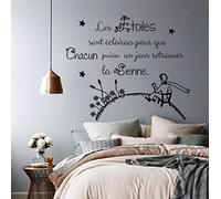 Stickers Muraux Noir Vinyle Petit Prince Citation “Les étoiles sont éclairées pour que chacun puisse un jour retrouver la sienne” Autocollants Murale Chambre d'enfant Décoration Murales S208