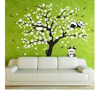 Stickers Muraux Panda et Mignons Blanc Fleur Autocollant Mural Animaux Ours Décoration Murale Chambre Enfants Bébé Pépinière
