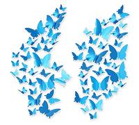 Stickers Muraux Papillon 3D, CAYUDEN 60pcs Autocollants Papillon Miroir Amovible DIY Papillon Décor 3 Tailles Sticker Papillon 3D Pour Chambre, Porte, Fenêtre, Mariage, Décoration De Fête (Bleu)