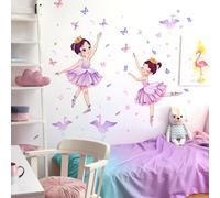Stickers muraux papillon fille,Décalcomanie murale princesse fleur de cygne,Décoration murale fleurie rose Papillons colorés pour fille Bébé Nursery Bedroom Playroom