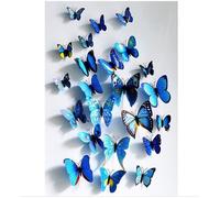 Stickers muraux - Papillons 3D - Bleu - Lot de 12 - Décoration élégante - Pour enfants