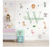 Stickers muraux personnalisés Stickers aquarelle animaux avec nom Sticker muraux pour chambre d'enfant chambre de bébé salle de jeux fille Y037 (Avec votre nom, No 3 Animaux)