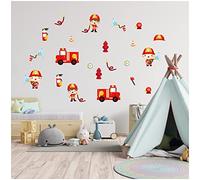 Stickers muraux personnalisés Stickers aquarelle animaux avec nom Sticker muraux pour chambre d'enfant chambre de bébé salle de jeux fille Y037 (Sans nom, No 29 Pompiers)
