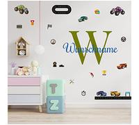 Stickers muraux personnalisés Stickers aquarelle animaux avec nom Sticker muraux pour chambre d'enfant chambre de bébé salle de jeux fille Y037 (Avec votre nom, No 23 Voitures de course)