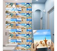 Stickers Muraux Plage Étoile Mer Credence Adhesive pour Cuisine Pvc Imperméable Stickers Cuisine Carrelage Adhesif Mural Salle de Bain Autocollant Mural Papier Peint Salon 10 Pièces/15x15cm