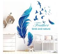 Stickers Muraux Plume Bleu Autocollant Décoratifs Mural Plume Pour Chambre Enfants Adulte Salle de bain OBJET DE DECORATION MURALE