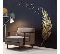 Stickers Muraux Plume Dorée Wall Sticker Chambre Salon Chambre D'Enfants Décoratif Vinyle Mural Papier Peint Art Decal Personnalité Étanche La taille：86 * 56CM