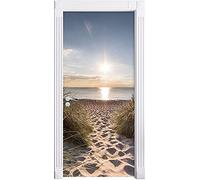 Stickers Muraux Porte 3D Auto-adhésif-Chemin de la plage -Papier Peint Decal de Porte,Autocollants Murales de Porte PVC Affiche Porte étanche pour Chambre Salon Décoration de Porte 77 x 200 cm