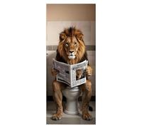 Stickers Muraux Porte Chambre Salle de bain 3d, autocollant mural pour chambre, décoration d'intérieur, imperméable vinyle Amovible, Animaux drôles lisant le journal dans les toilettes