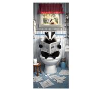Stickers Muraux Porte Chambre Salle de bain 3d, autocollant mural pour chambre, décoration d'intérieur, imperméable vinyle Amovible, Animaux drôles lisant le journal dans les toilettes
