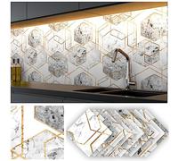 Stickers muraux pour carrelage, autocollants mosaïque imperméables style tendance pour cuisine, salon, salle de bain, sol, décoration DIY, auto-adhésifs, 20 x 20 cm (marbre, 48 pièces)