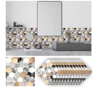 Stickers muraux pour carrelage, autocollants mosaïque imperméables style tendance pour cuisine, salon, salle de bain, sol, décoration DIY, auto-adhésifs, 20 x 20 cm (motif nid d'abeille, 12 pièces)