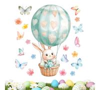 Stickers muraux pour fenêtre de Pâques - Réutilisable Printemps | Autocollant pour fenêtre Lapin Pâques | Peintures murales statiques à thème printemps avec fleurs papillons ballons, maison cuisine