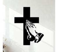 Stickers muraux Prier les mains jointes devant une croix 54.6x71.2cm Décoration de magasin Noir