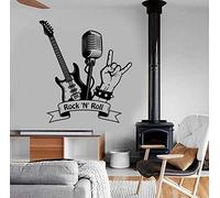 Stickers muraux Rock N Roll Sticker Mural Musique Rock Guitare Microphone Bar Musique Salle Intérieur Décor Vinyle Wall Sticker Mural Art Cool 57X62 CM