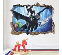 Stickers muraux"Sticker mural 3D Krokmou, Light Fury, Burp, autocollant"
