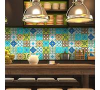 Stickers muraux - Sticker Mural Carrelage adhésif Cuisine Salle de Bain - 9 Stickers Carreaux DE Ciment Ibiza - 9stickers10x10cm