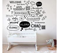Stickers muraux Stickers Plusieurs Langues Nationales Bienvenue Café Café Boutique Bonjour Sticker Mural Sticker Vinyle Décor À La Maison 74X56 cm