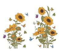 Stickers muraux tournesol avec papillons, grands autocollants de jardin, 96 x 76 cm