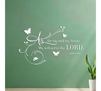 Stickers muraux Versets bibliques Josué 24:15 Citations « Comme ma maison, nous servirons le Seigneur Dieu » Religion dit 35x60cm Fourni avec un kit de film de transfert Blanc