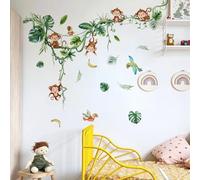 Stickers Muraux Vignes Grimpantes pour Singes, Autocollants Muraux Animaux de la Jungle Plante Tropicale, Décoration Murale pour Chambre Enfants Salon Salle de Bain