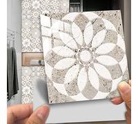 Stickers Muraux Vintage Beige Brun Credence Adhesive pour Cuisine Pvc Imperméable Stickers Cuisine Carrelage Adhesif Mural Salle de Bain Autocollant Mural Papier Peint Salon 10 Pièces/30x30cm