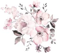 Stickers Muraux Vintage Fleur En Rose Pâle (58x52 Cm) I Autocollant Sticker Mural Plantes Printemps Nature I Décor Pour Salon Chambre Cuisine Couloir Chambre D'enfant