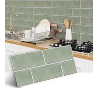 Stickers Muraux Vintage Sauge Vert Credence Adhesive pour Cuisine Pvc Imperméable Stickers Cuisine Carrelage Adhesif Mural Salle de Bain Autocollant Mural Papier Peint Salon 8 Pièces/15x30cm