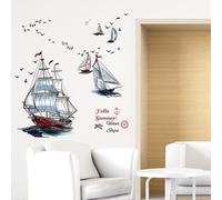 Stickers Muraux Voilier Grand I Bateau Poisson Mer Océan Autocollants Imperméables I Sticker Mural Pour Carrelage De Salle De Bain, Chambre D'enfant Bébé Ado Garçon Fille¿60*90cm¿