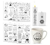 Stickers Noël, 8 feuilles de tatouages de bougies, autocollants de bougies, Autocollants à Frotter de Noël, Autocollants de Bougies pour Meubles Verre Bois Scrapbooking DIY Décoration Artisanale