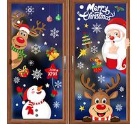Stickers Noel, Decoration Noel Fenêtre Autocollant Noël Reutilisable,Double Face Amovibles DIY Fenêtres Stickers, Renne Père Noël Flocon de Neige PVC Stickers, 8 Feuilles,256Pcs, 20 * 30cm