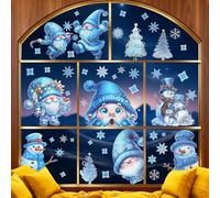 Stickers Noel Fenetre, Decoration Noel Interieur Maison Autocollant Fenêtre Electrostatique Réutilisable pour Magasin Vitre Vitrine Porte, Bleu Grand Autocollants Pere Noël Flocon de Neige Sticker