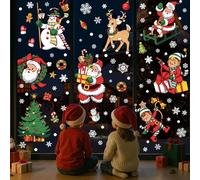 Stickers Noel Fenetre, Decoration Noel Interieur Maison Autocollant Fenêtre Electrostatique Réutilisable pour Magasin Vitre Vitrine Porte, Grand Hiver Autocollants Pere Noël Flocon de Neige Sticker