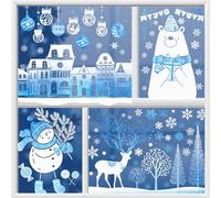Stickers Noel Fenetre - Reutilisable Autocollant Noel Fenetre Boriya Original, Electrostatique Stickers Noel Vitre PVC, L'hiver Bleu et Blanc Decoration Noel Fenetre pour Maison,Magasin,Bureau,Enfant