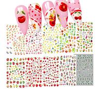 Stickers Ongles 3D Pour Ongles de Fruits D'été Autocollants Fleur Rose Cerise Fraise Papillon Pêche Citron Tulipe Lys Motifs Design Pour Manucure Art Autocollants Décorations D'ongles 10 Feuilles