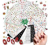 Stickers Ongles Autocollant Noel, 20 Feuilles 3d Nail Art Autocollants Pour De Noël Avec Arbre Renne Etc, Noel Sticker Ongle Auto-Adhési Tip Décoration 13 Cm X 8 Cm/5,1'' 3,2'' Par Feuille
