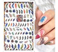 Stickers Ongles Autocollants Pour Ongles Rétro Aquarelle Fleurs Bleues Feuilles Dos Colle Autocollants Pour Ongles,F735