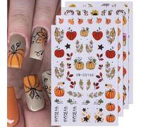 Stickers Ongles Automne, 8pcs Nail Art Sticker Automne, Nail Sticker Citrouille, Feuilles Autocollants Ongles, Autocollants Ongle 3d, pour Femmes et Filles, Décoration Nailart DIY (4 styles)