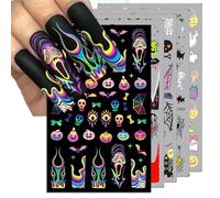 Stickers Ongles Halloween, 5pcs Autocollant Ongle Halloween, Ensemble décoratif avec Motifs d'Araignées Fantômes Toile d'Araignée, Adapté au Nail Art DIY pour Femmes (D)