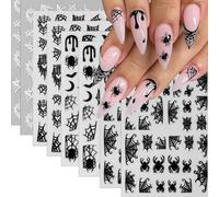 Stickers Ongles Halloween, 8pcs Autocollant Ongle Halloween, Ensemble décoratif avec Motifs d'Araignées Fantômes Toile d'Araignée, Adapté au Nail Art DIY pour Femmes (C)