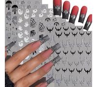 Stickers Ongles Halloween, 8pcs Autocollant Ongle Halloween, Ensemble décoratif avec Motifs d'Araignées Fantômes Toile d'Araignée, Adapté au Nail Art DIY pour Femmes (A)