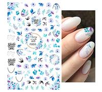 Stickers Ongles Nail Art Stickers Aquarelle Fleurs Fleurs Feuilles Oiseaux Dos Colle Nail Stickers,F850