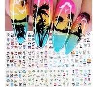 Stickers Ongles Palmier D'été Décalcomanies pour Ongles de Noix de Coco Tropicale Bricolage Tatouages Pour Ongles de Plage Hawaïenne Transfert D'eau Décalcomanies Pour Ongles 12 Feuilles