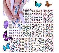 Stickers Ongles Papillon,48pcs Papillon Nail Stickers Kit,Nail Art Ongle Autocollants,Butterfly Autocollants de Transfert à Eau D'Ongles Décalcomanies Pour Autocollants à Ongles Conseils Décorations