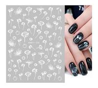 Stickers Ongles Transparent Florals Aquarelle Fleurs Blanches Feuilles De Lotus Dos Colle Nail Autocollants,Han230