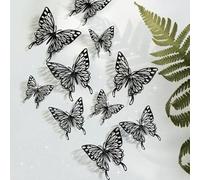 Stickers Papillon, CAYUDEN 24pcs Noir Autocollant Mural Papillons Décoratifs 3D Butterfly Sticker Decoration Stickers Mural Réfrigérateur Avec Enfant Ruban Adhésif Pour Chambre Decoration