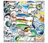 Stickers Peche Pack Vinyle Décoration Leurres Poissons Bass Truite Autocollants etanches pour Boîte Pêche Ordinateur Bouteille Journal Scrapbook Cadeau Loisirs Créatifs
